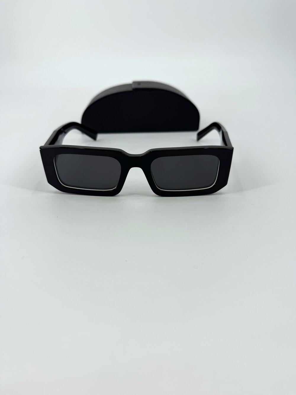 Prada Symbole SPR 06Y Black White Rectangle Sunglasses Dark Gray Women's 53-21